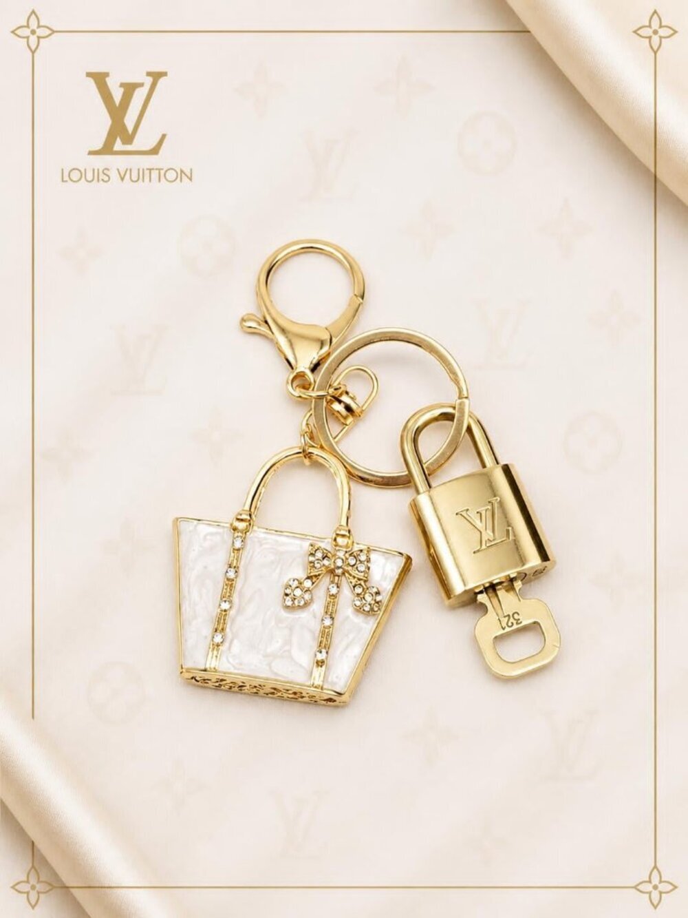 Authentic Louis Vuitton Padlock & Key Gold ✨Unbranded Bag Charm Keychain